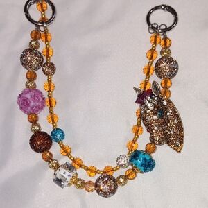 Colorful Beaded N with Unicorn Pendant